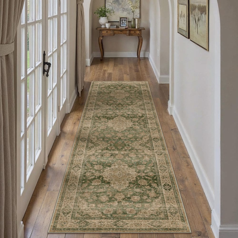 Tapete Runner HUGEAR Retro Verde Vintage Floral 60x240cm