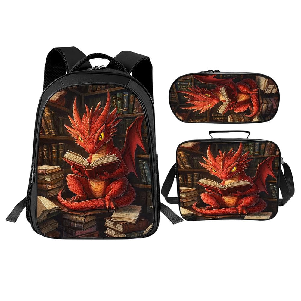 Conjunto de mochilas Trimety Dragon para crianças com lancheira e estojo de lápis