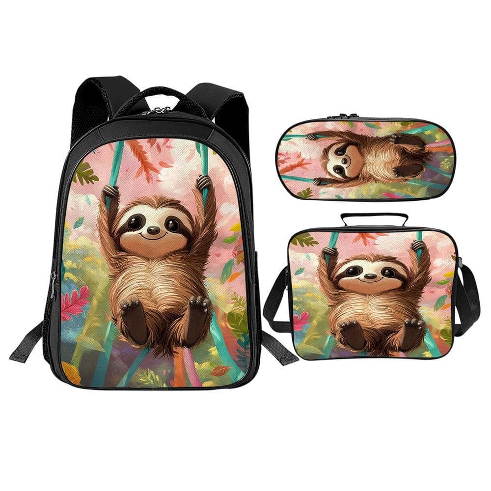 Conjunto de mochilas Trimety Cute Sloth para crianças com lancheira e estojo de lápis