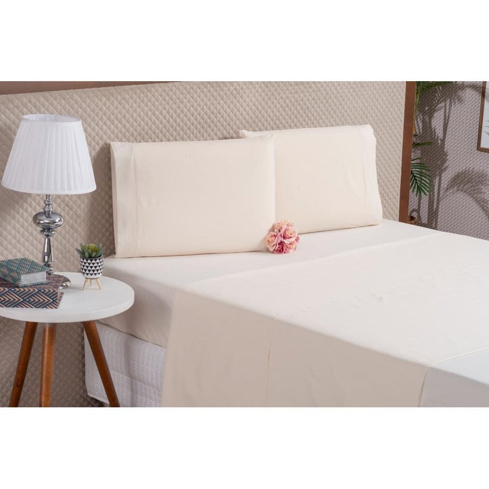 Lençol Casal 4 Peças Algodão Palha Hotel Motel Pousada