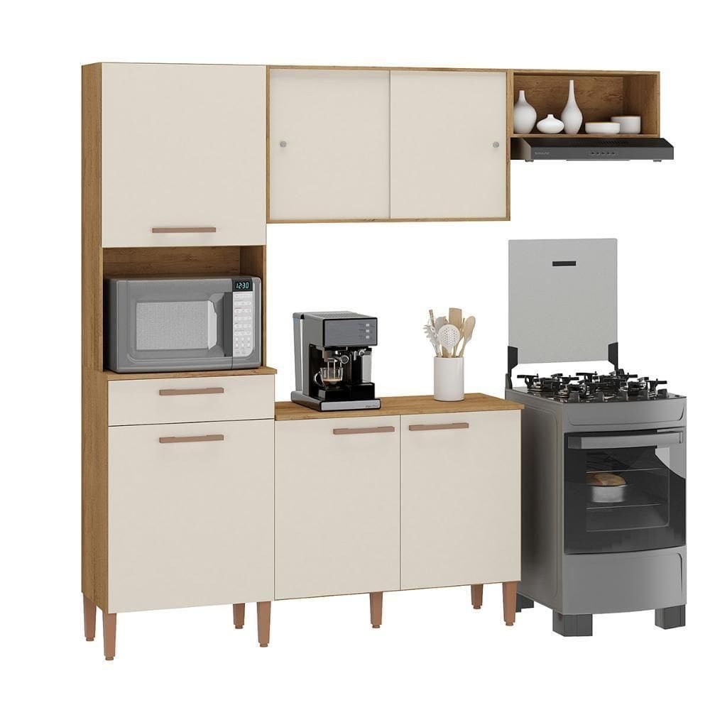 Armario Cozinha Com Balcão Pop Com 6 Portas E 1 Gaveta Canelato/off White