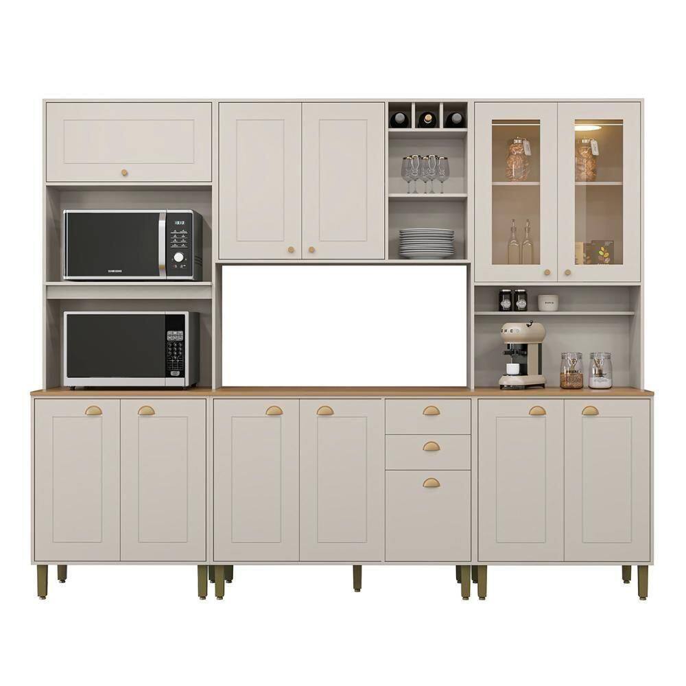 Cozinha Tunísia Completa 263cm Com 12 Portas E 2 Gavetas Off White/canelato