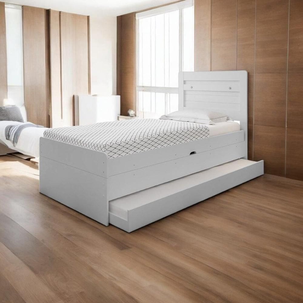 Cama Solteiro Larissa Com Auxiliar Branca Framar