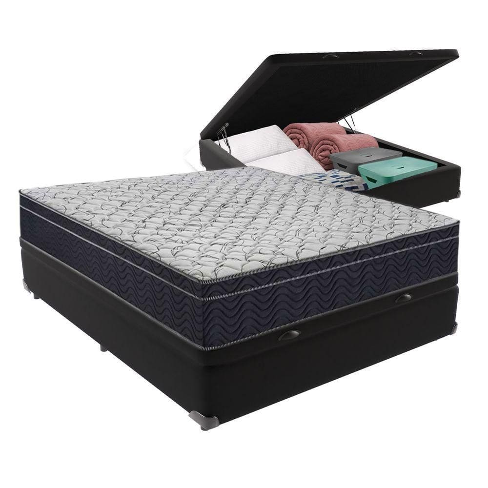 Conjunto Viúvo Cama Bege Box Baú Colchão Firme Ortobom D45 Preto