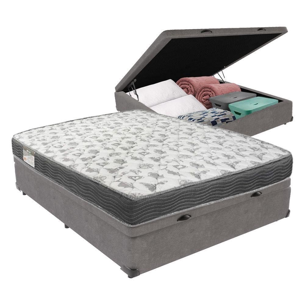 Cama Baú Ortobom Víuvo Iso100 Bege D33 Conforto Firme Cinza
