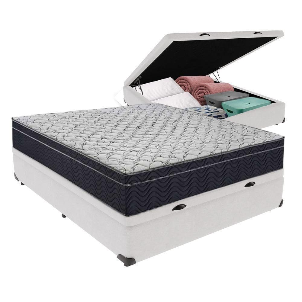 Cama + Box Com Baú Viúva Colchão Ortobom D45 Firme Airtech Branco
