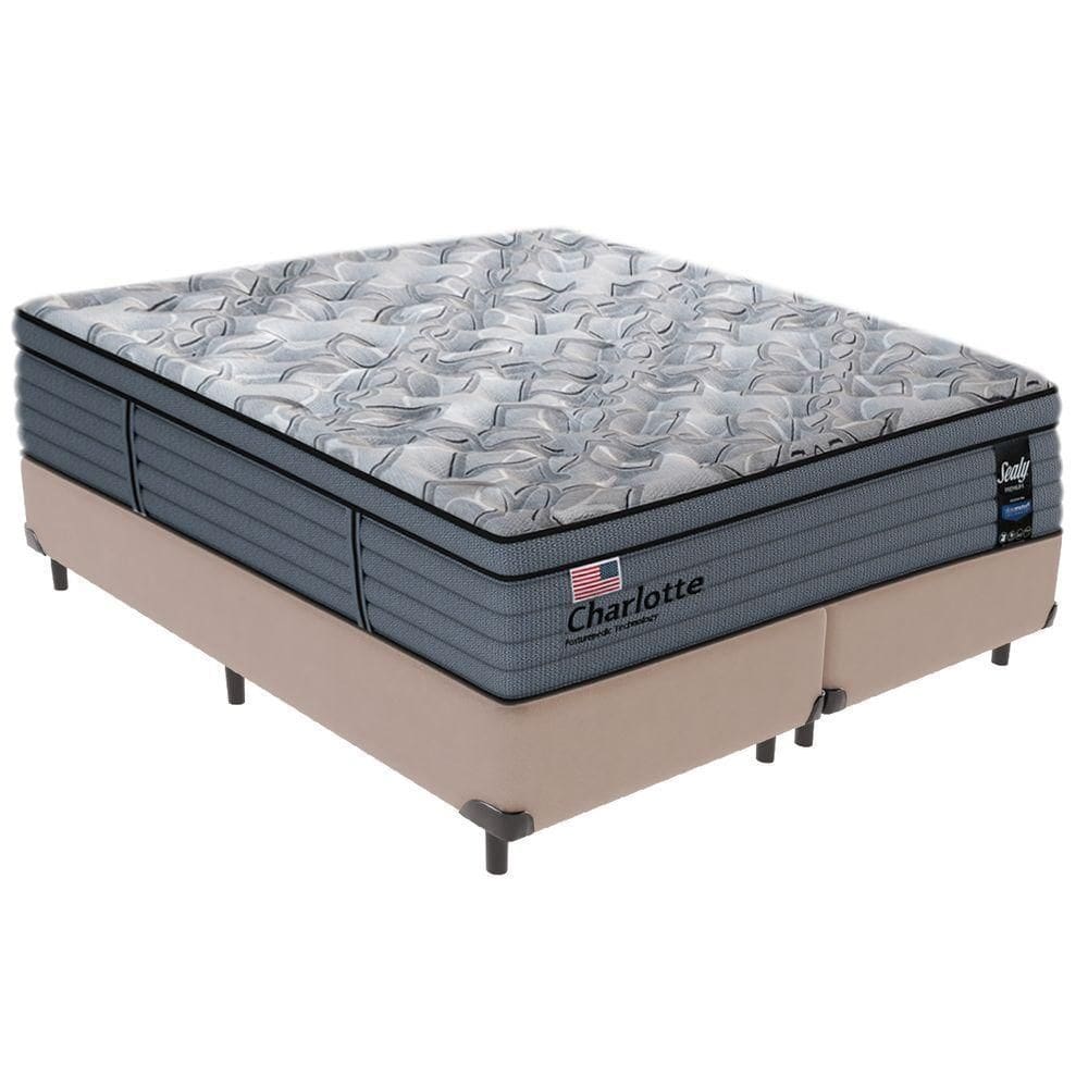 Cama Box Bege E Colchão King Charlotte Molas Ensacadas Sealy