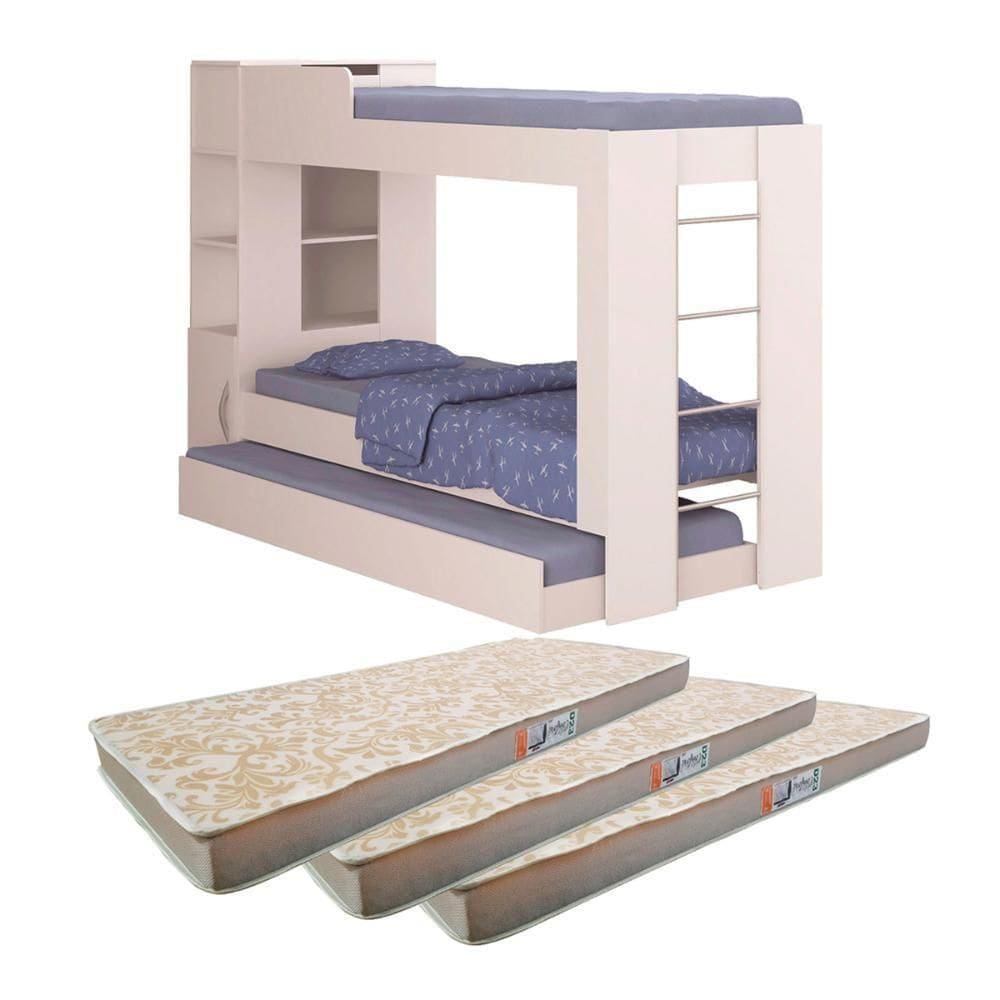 Beliche Cama Auxiliar Com 3 Colchões Ditália Treliche Cm-15 Branco