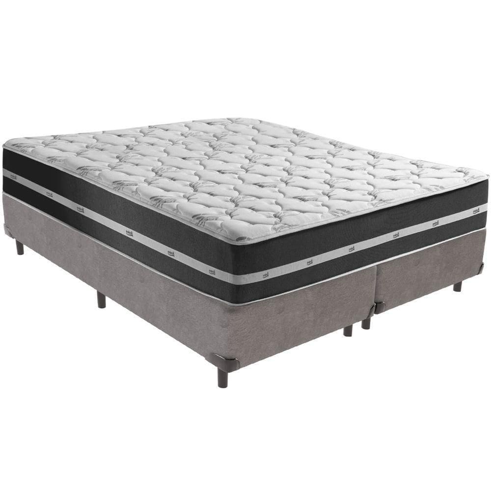 Cama Box Cinza E Colchão Classic Preto Molas Ensacadas King
