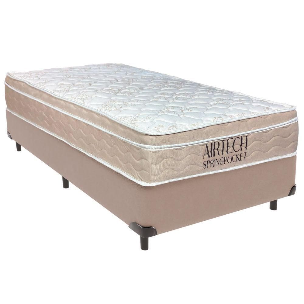 Cama Box Solteiro Bege+colchão Airtech Molas Ortobom