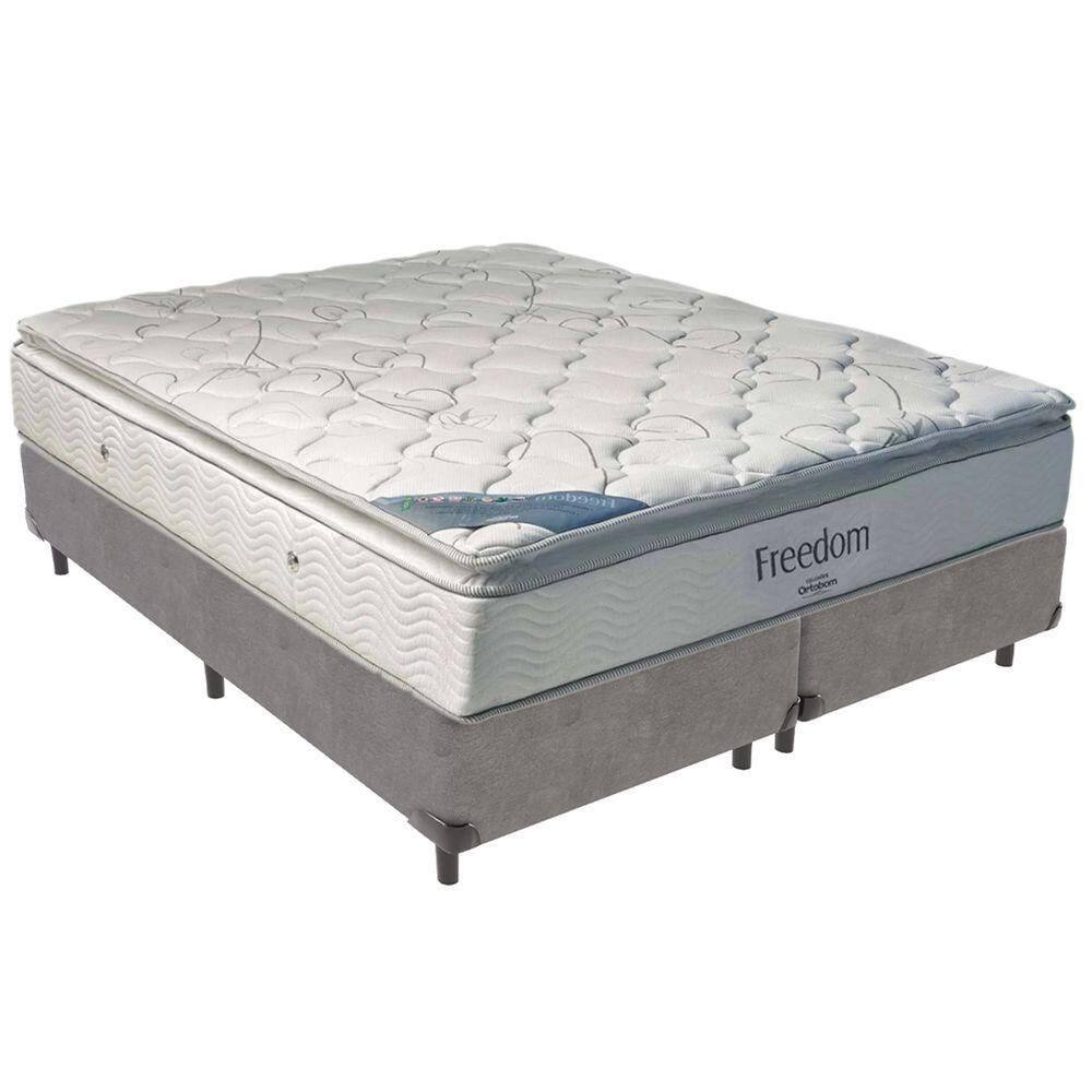 Cama Box Cinza E Colchão Freedom Molas Ensacadas Queen Ortobom