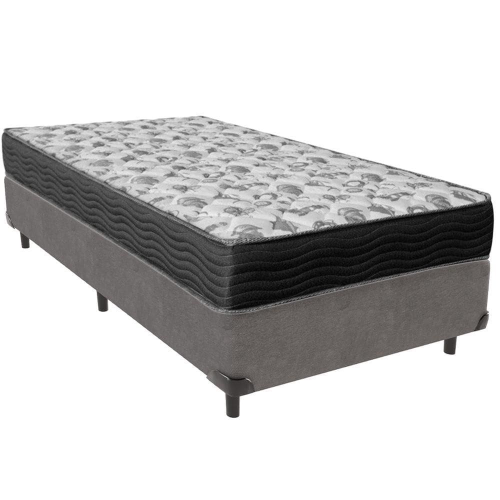 Cama Box Cinza E Colchão Iso100 Espuma D33 Solteiro Ortobom