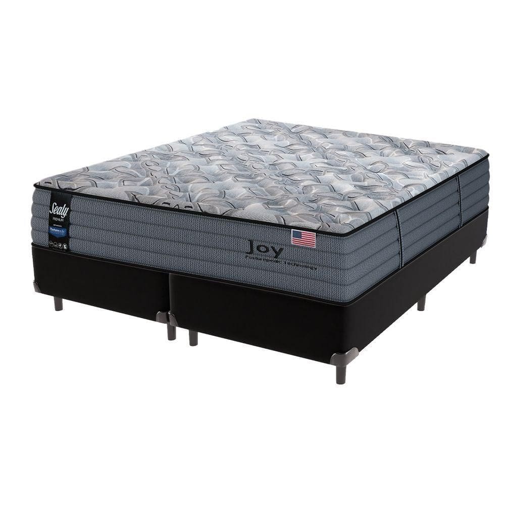 Cama Box Preto E Colchão Queen Joy Molas Ensacadas Sealy