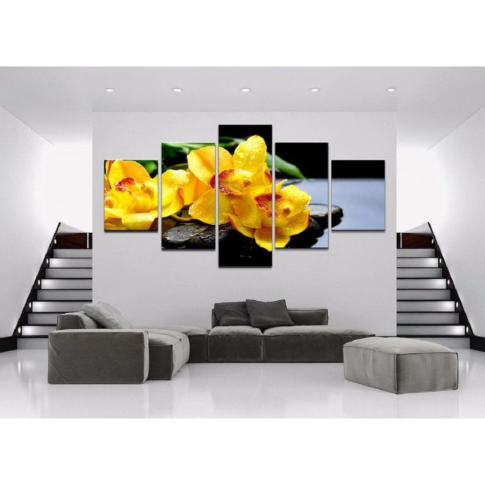 Quadro Decorativo Orquídea Amarela 5 Peças