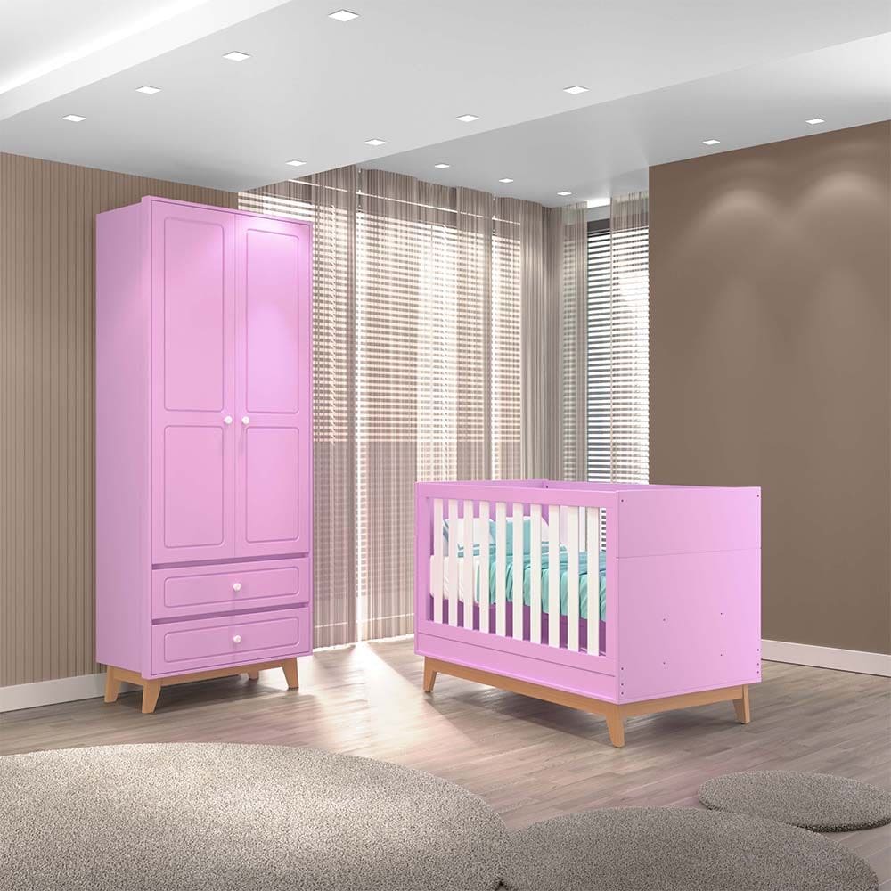 Quarto Infantil Duplo 100% MDF Tuboarte Guarda-Roupas Kevin e Berço Lucca