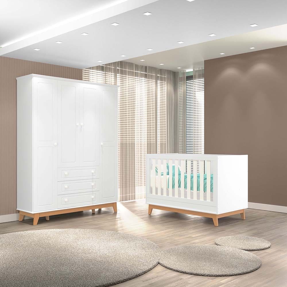 Quarto Infantil Duplo 100% MDF Tuboarte com Guarda-Roupas Henry e Berço 2 em 1 Lucca