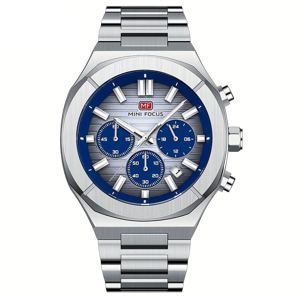 Relógio de Quartzo Multifuncional para Homens com Pulseira em Aço Inoxidável