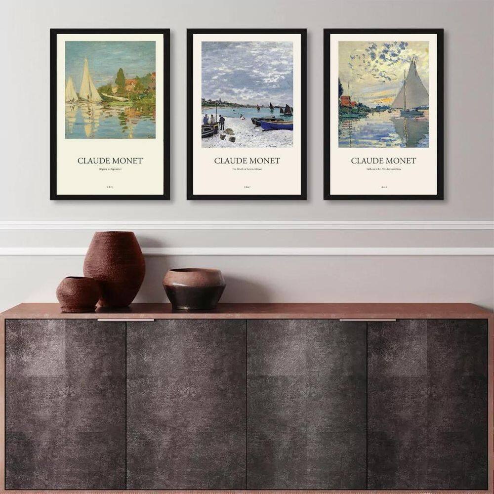 Kit 3 Quadros Monet - Regatas 24X18Cm
