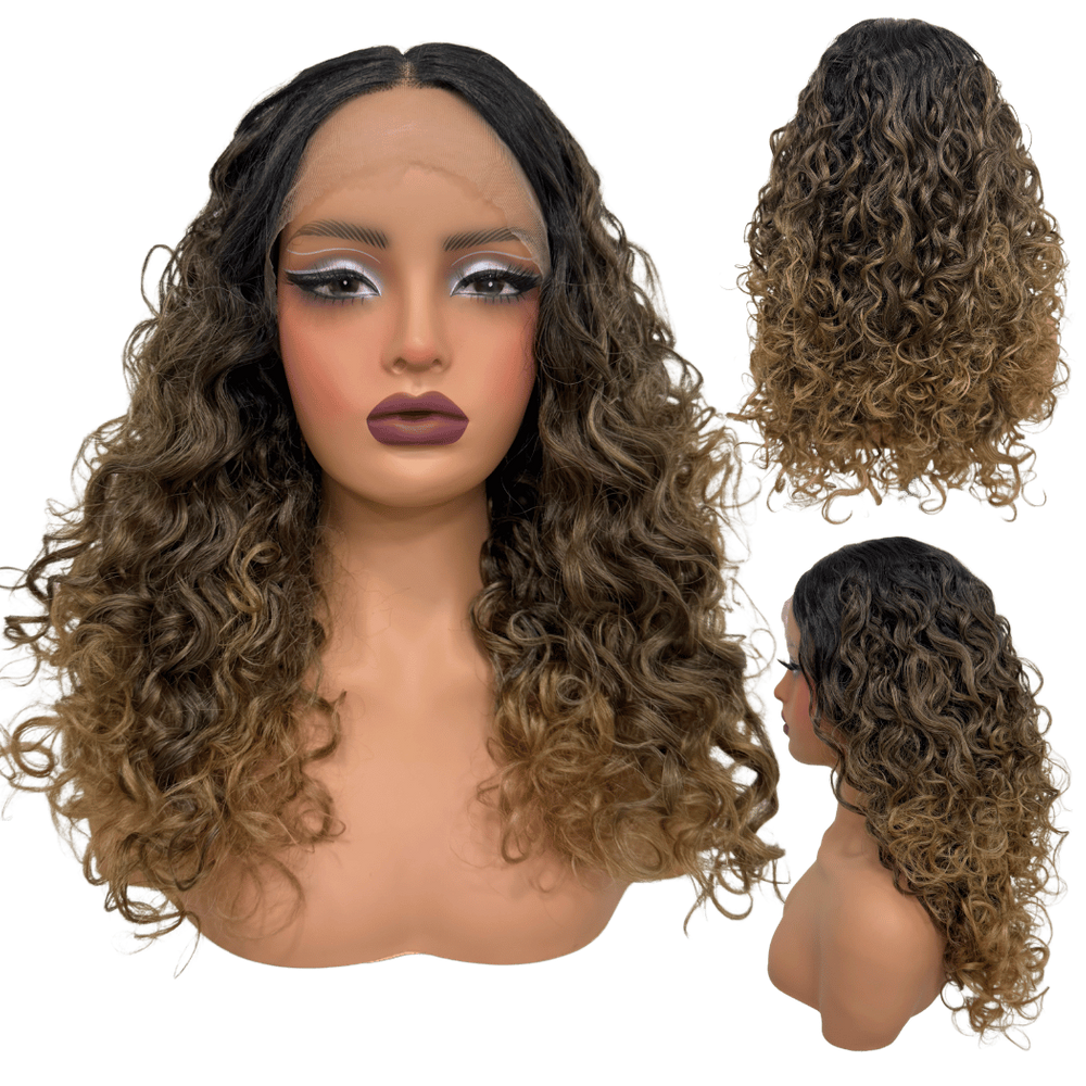 Peruca cacheada front lace 55cm ondulada repartida futura