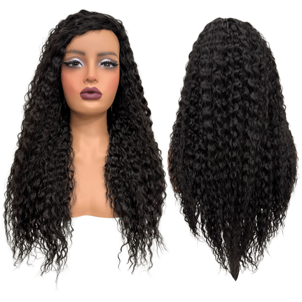 Peruca cacheada ondulada preto natural 55cm organica cor 2