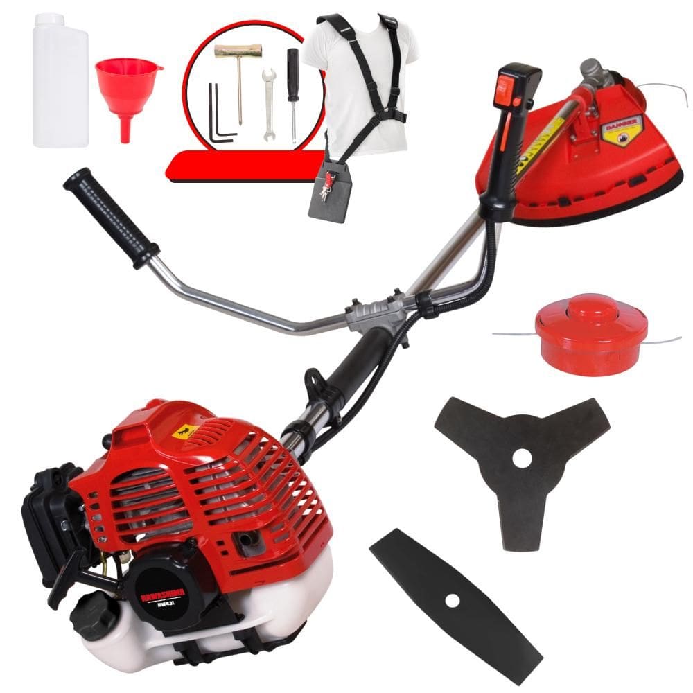 Roçadeira Lateral Kawashima KW43-L À Gasolina 2 Tempos 43cc 10.000rpm 1,7HP de Potência Completo Com Lâmina Facão + Lâmina 3 Pontas + Carretel Nylon