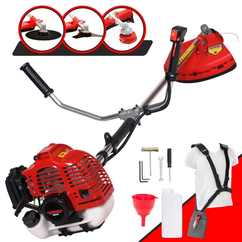 Roçadeira Lateral Kawashima KW43L À Gasolina 2 Tempos 43cc 1,7HP 10000rpm 3 Opções de Corte Com Lâmina 3 Pontas + Lâmina 80 Dentes + Carretel de Nylon
