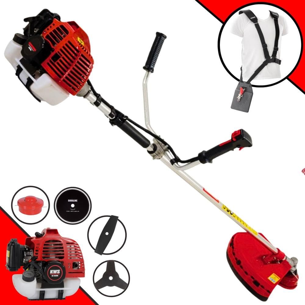 Roçadeira Lateral À Gasolina KW43L Kawashima 43cc 1,7HP Alta Rotação Completa 4 Em 1 Com Carretel + Faca 2 Pontas + Faca 3 Pontas + Faca 80 Dentes