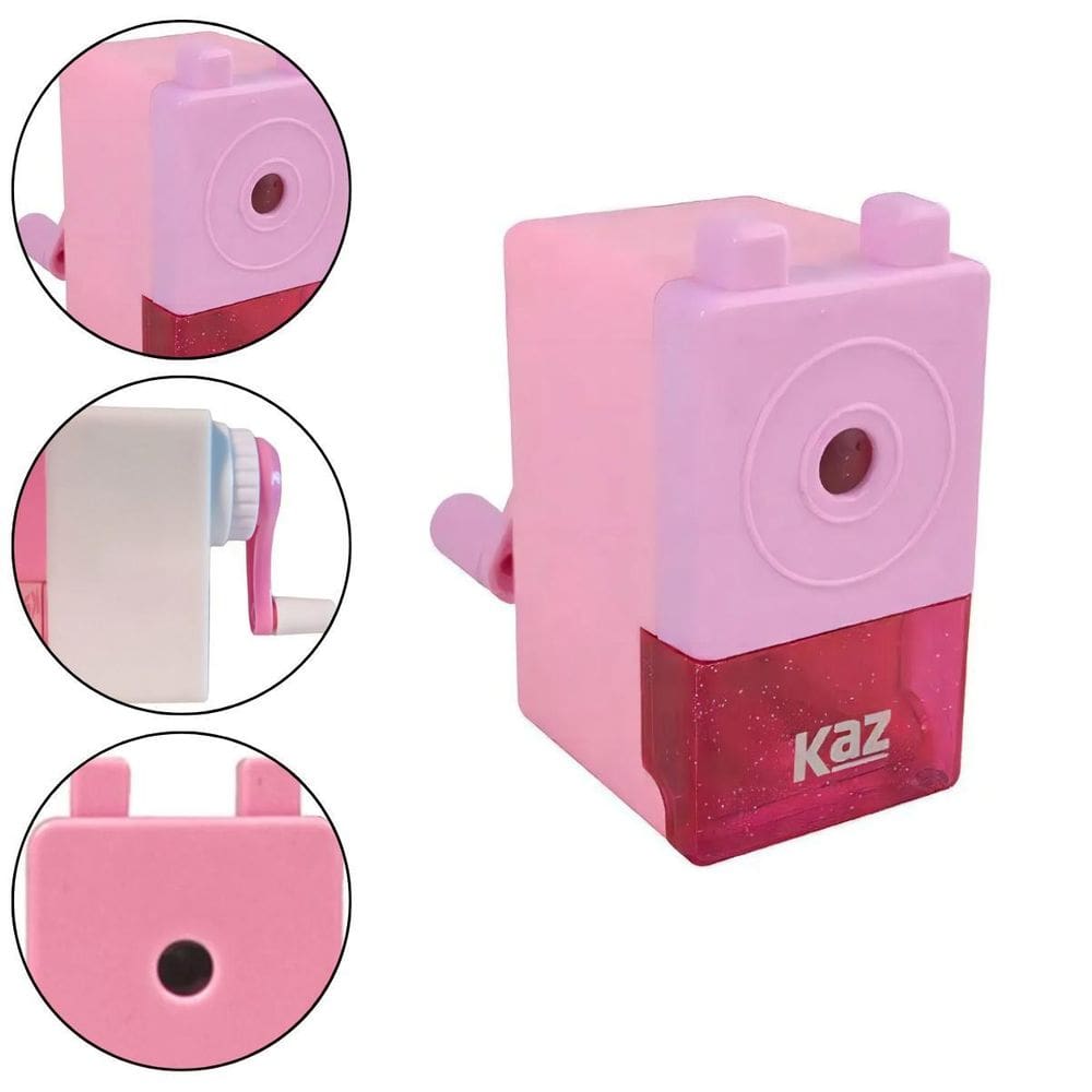 Apontador Manual De Mesa Com Manivela E Coletor Kaz Cor Rosa