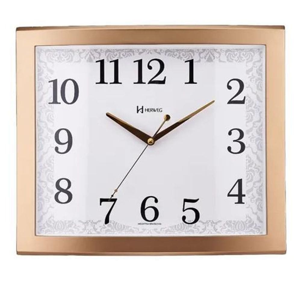 Relógio De Parede Retangular Dourado Fosco Herweg 6905