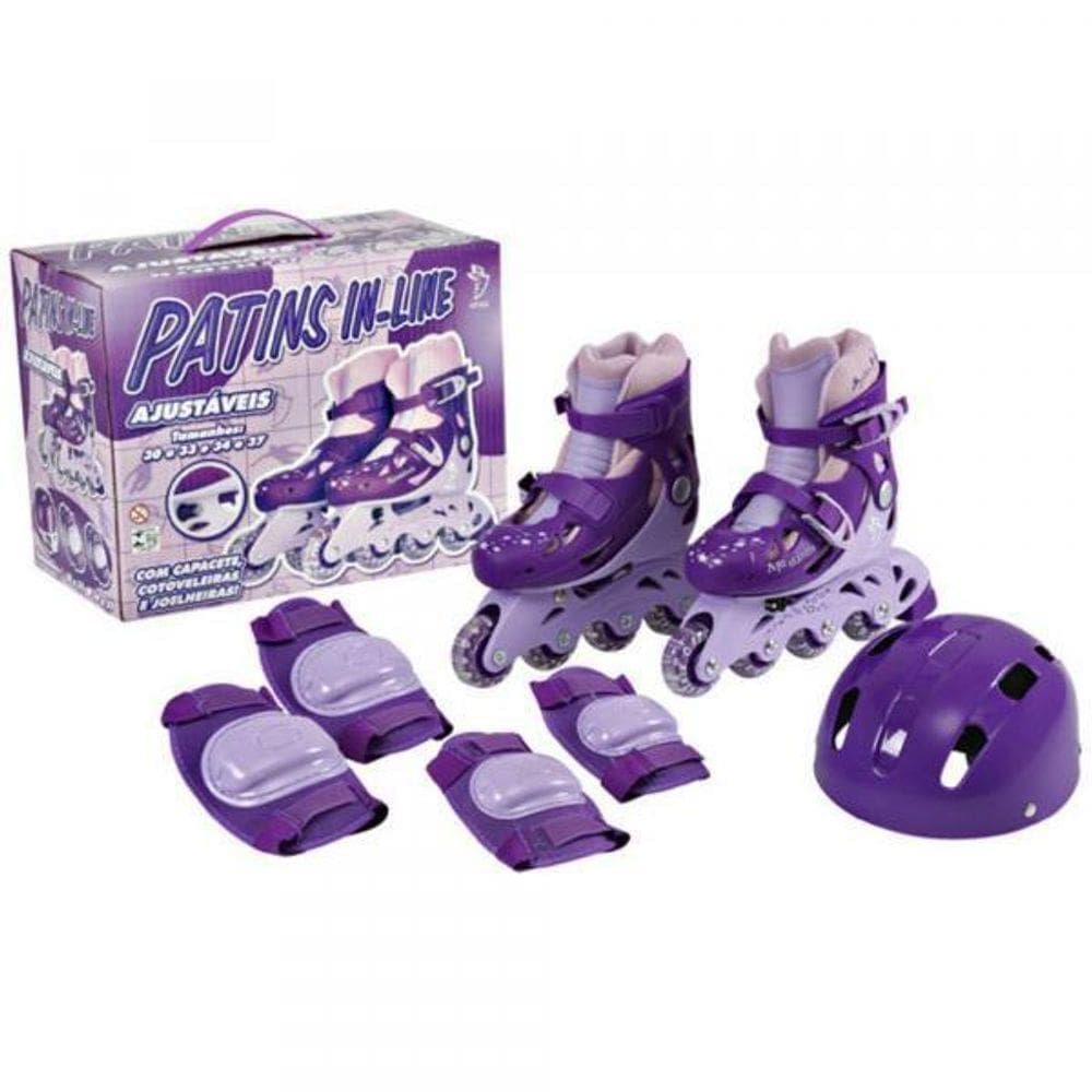 Brinquedo Infantil Patins Roxo 4 Rodas C Ajuste 30-33 Fenix