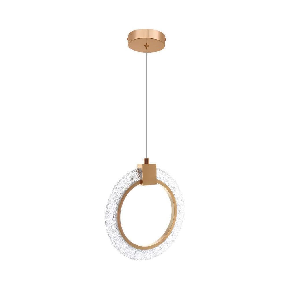 Luminária Pendente Arco Anel Cristal Dourado Led Multicor