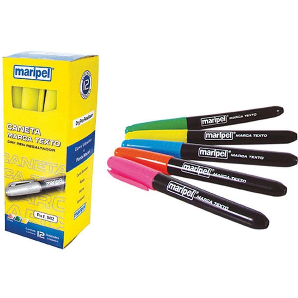 Caneta Marca Texto Dry Pen Azul Caixa Com 12