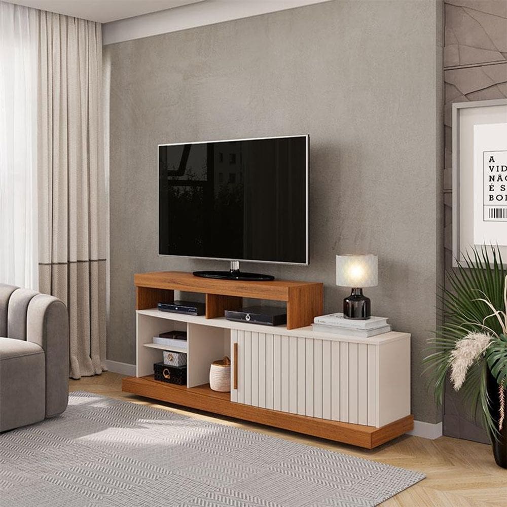 Rack Bancada para Sala Ambiente Valle Freijó Off White - DJ Móveis