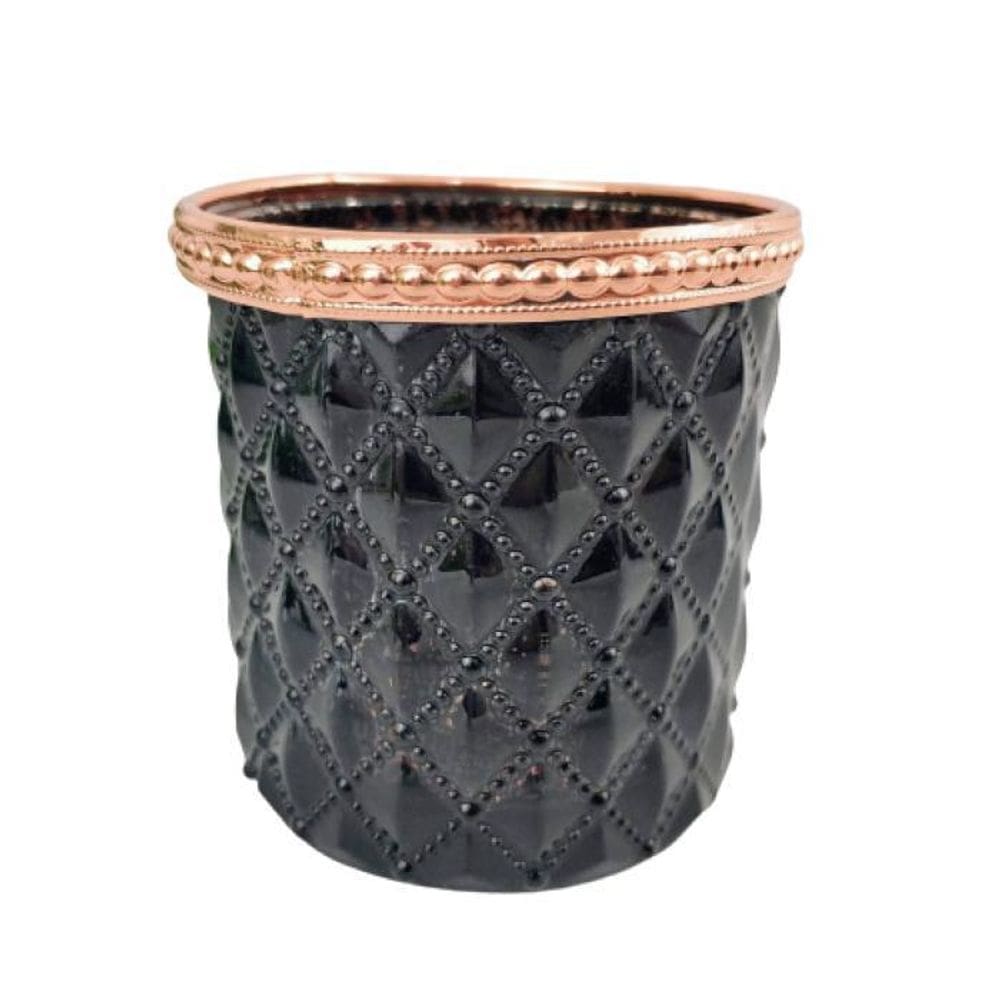 Vaso Preto E Cobre Zamac Bristol 7X7X7Cm Cachepot Vidro