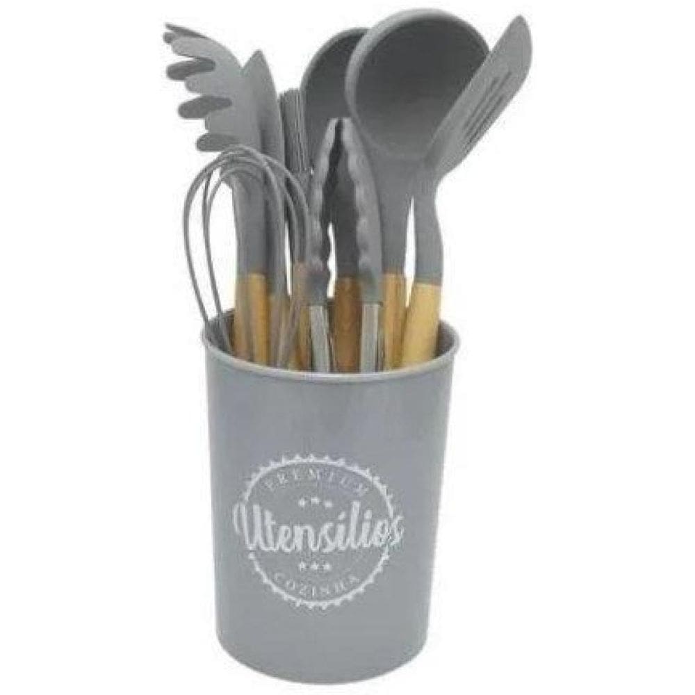 Conjunto De Cozinha Utensílios De Silicone 9 Peças - Cinza