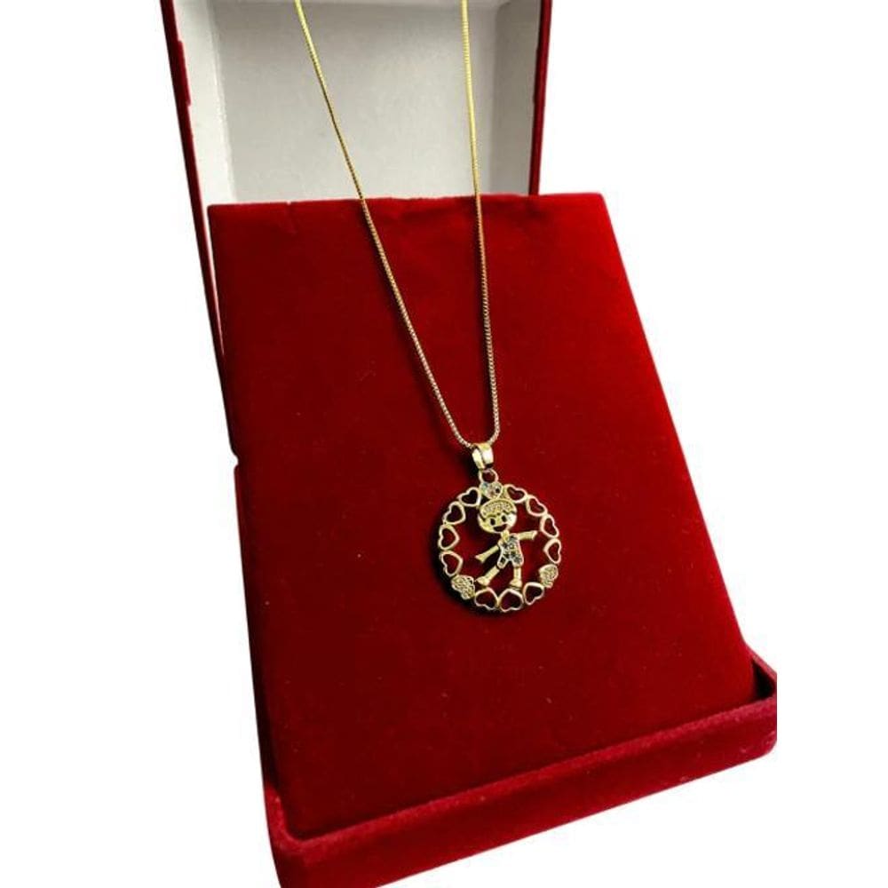 Cordão Feminino Menino Arco De Coração Banhado A Ouro 18K