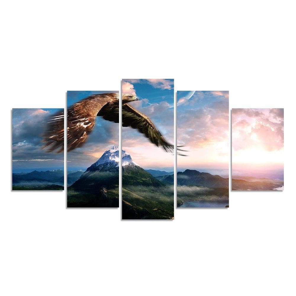Kit 5 Quadros Decorativos Sala Casa Águia Paisagem Solar