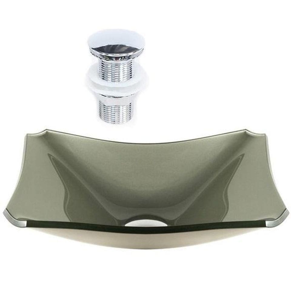 Cuba De Vidro Retangular Chanfrada 39Cm Champanhe + Válvula