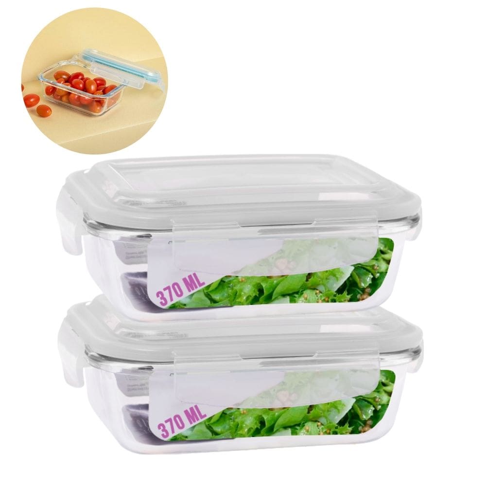 Kit Potes Vidro Transparente 370ml Marmita Fitness Frutas 2 UN