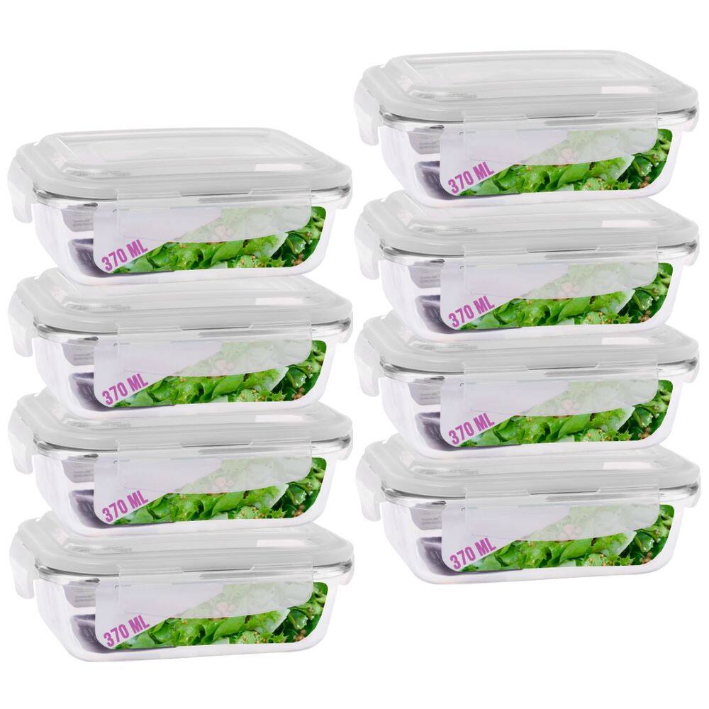 Kit 8 Potes de Vidro Hermetico 370ml 4 Travas Mantimentos Marmita