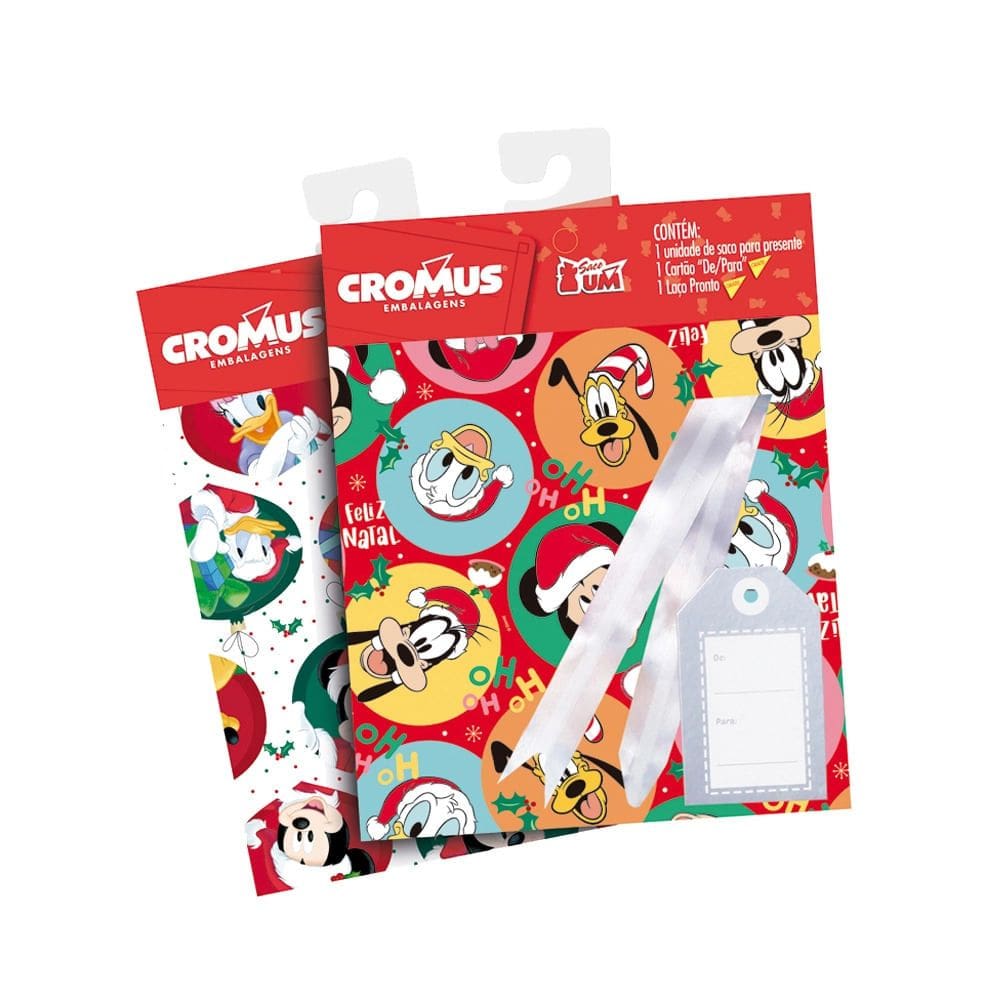Kit Saco de Presente Natalino Cromus Disney 45x59cm