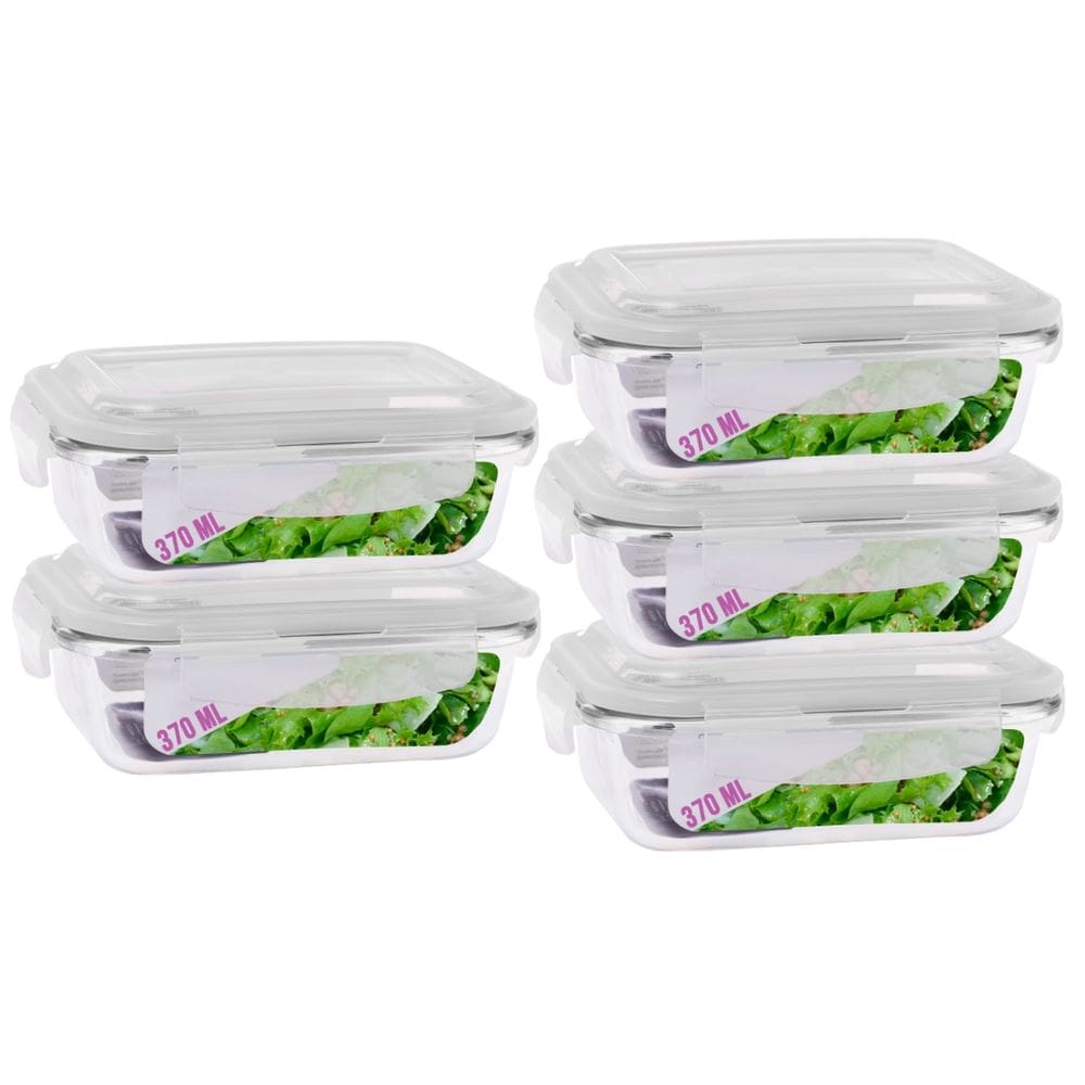 Kit 5 Potes de Vidro Hermetico 370ml 4 Travas Mantimentos Marmita