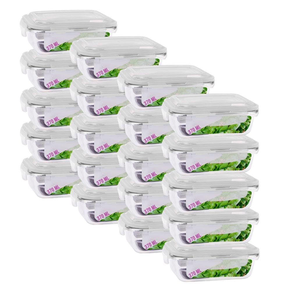 Kit Potes Vidro Transparente 370ml Marmita Fitness Frutas 20 UN