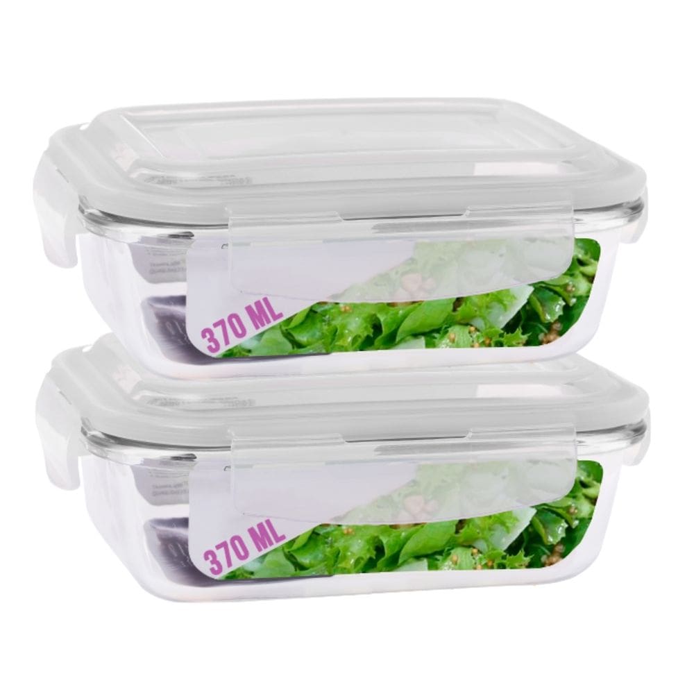 Kit 2 Potes de Vidro Hermetico 370ml 4 Travas Mantimentos Marmita