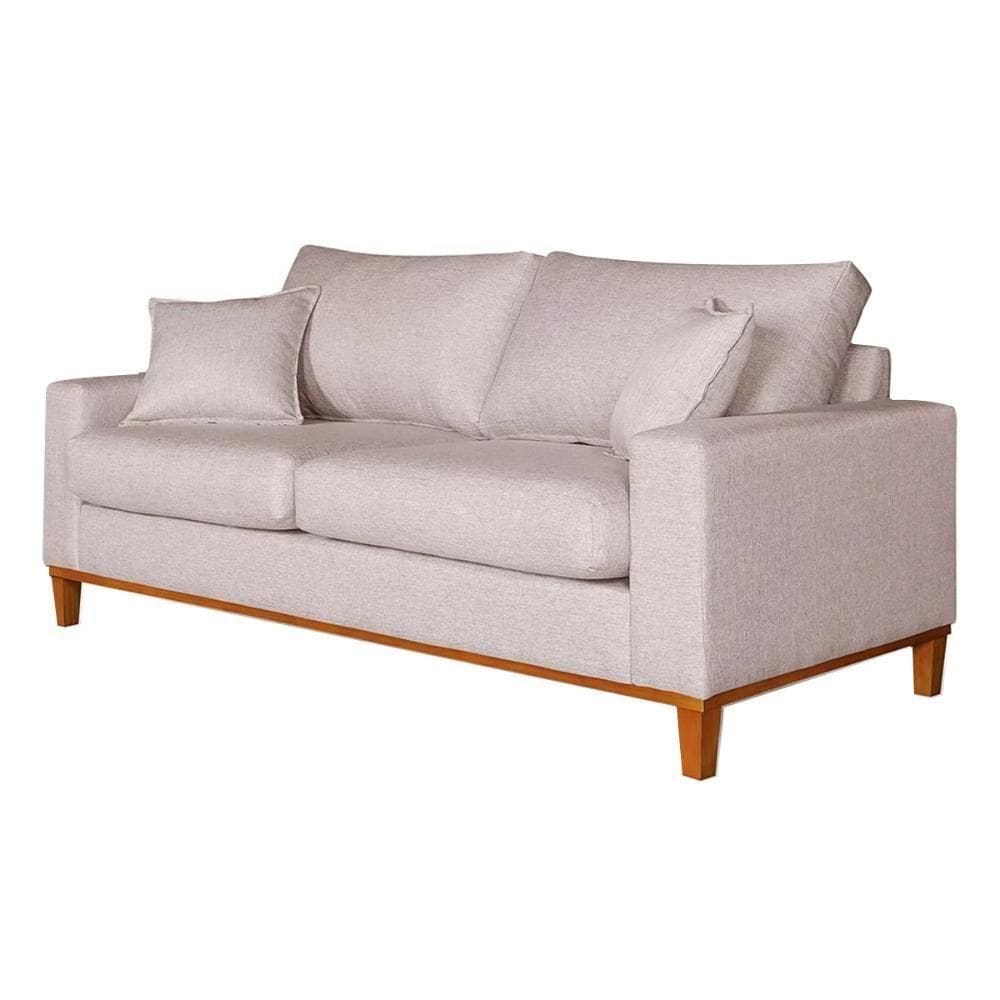 Sofá 3 Lugares Confortável Com Base Resistente Madeira Linho Bege