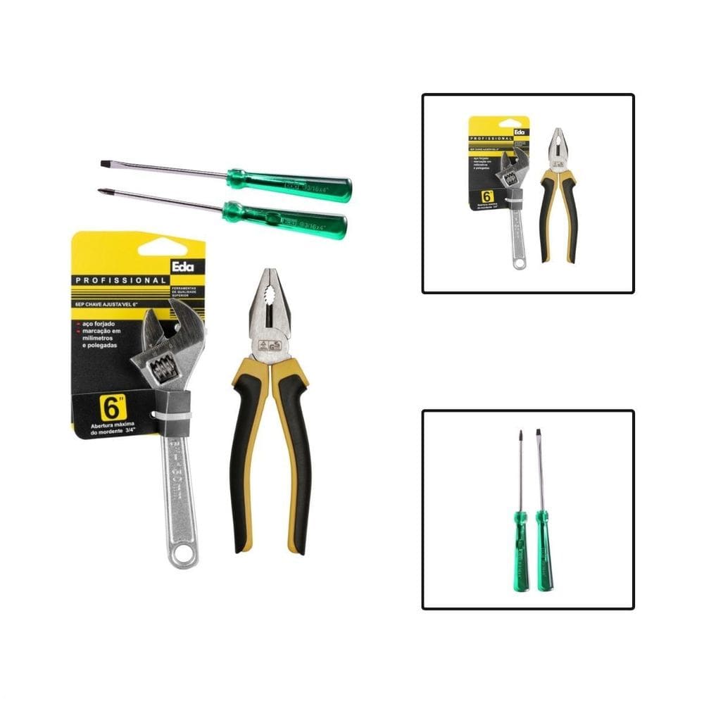 Kit Chave Inglesa Alicate Universal Chave De Fenda E Philips
