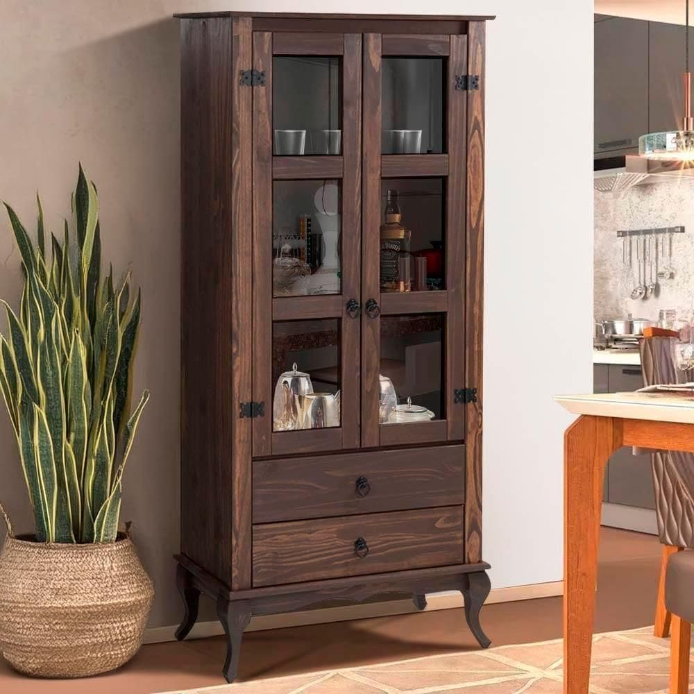 Cristaleira Madeira Maciça 2 Portas Vidro Imbuia D112 Shop Jm Imbuia