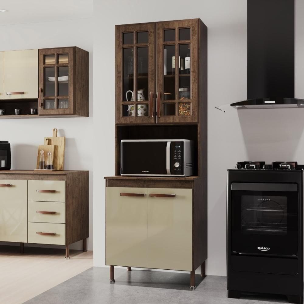 Torre Quente Modulada Com Vidro Para Forno Fidelitá Lisboa 70cm 4 Portas Noce/off-white