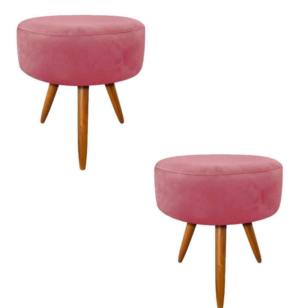 Kit 2 Puf, Puff Para Sala, Puff Redondo, Suede Rosê
