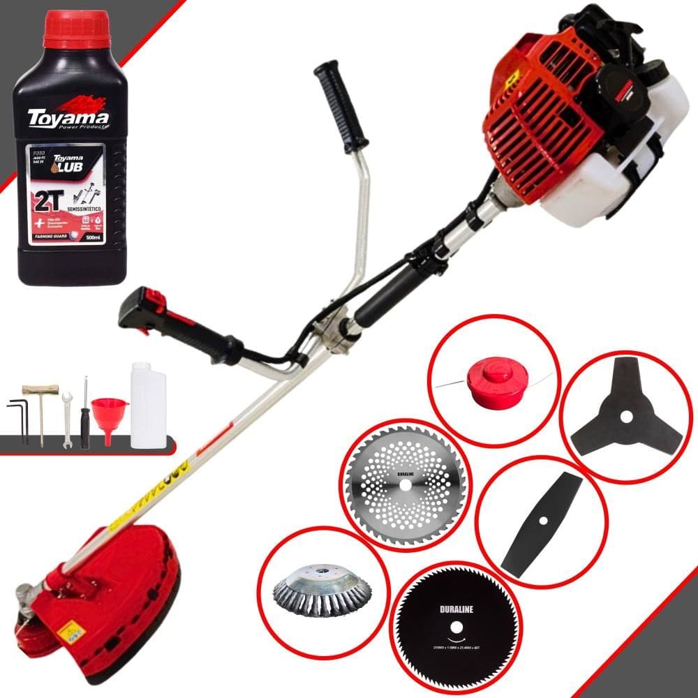 Podador de Grama Multifuncional Kawashima KW43-L À Gasolina 43cc 1,7HP de Potência 10.000rpm Motor 2T Roçadeira Completa 6 Em 1 + ÓLEO TOYAMA FG50
